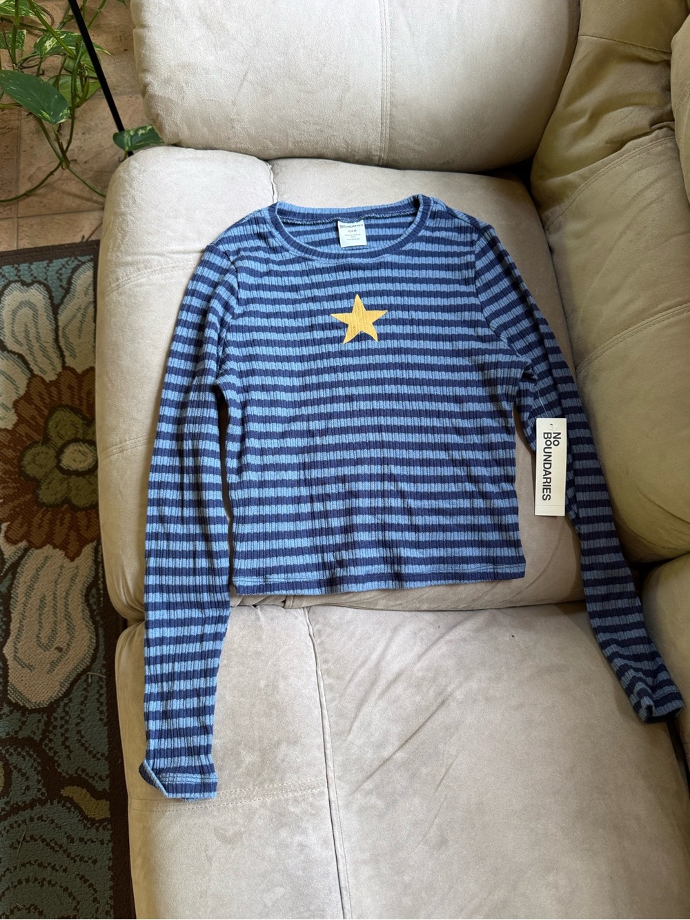 No Boundaries Blue Striped Long Sleeve baby Tee with Yellow Star- NWT